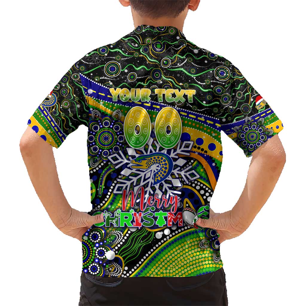 Merry Christmas Eels Hawaiian Shirt Aboriginal Santa Rugby Mascot - Parramatta