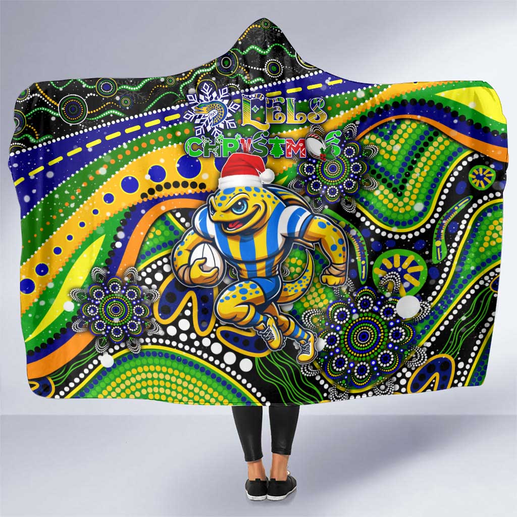 Merry Christmas Eels Hooded Blanket Aboriginal Santa Rugby Mascot - Parramatta