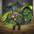 Merry Christmas Eels Hooded Blanket Aboriginal Santa Rugby Mascot - Parramatta