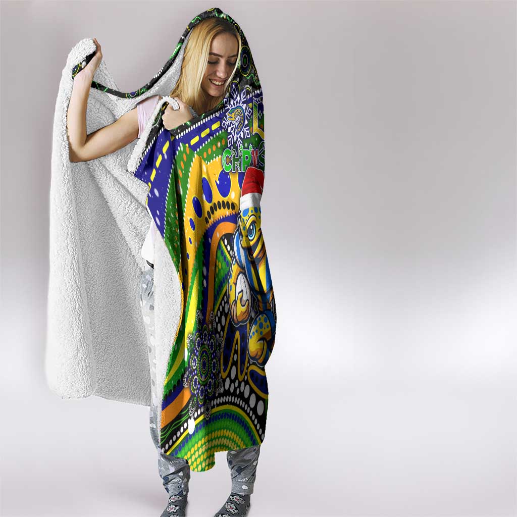 Merry Christmas Eels Hooded Blanket Aboriginal Santa Rugby Mascot - Parramatta