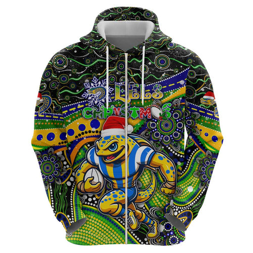 Merry Christmas Eels Hoodie Aboriginal Santa Rugby Mascot - Parramatta