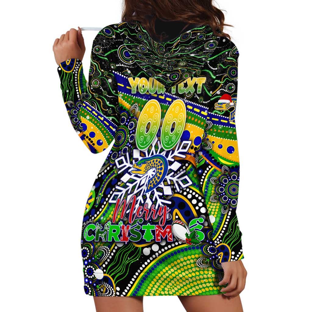 Merry Christmas Eels Hoodie Dress Aboriginal Santa Rugby Mascot - Parramatta