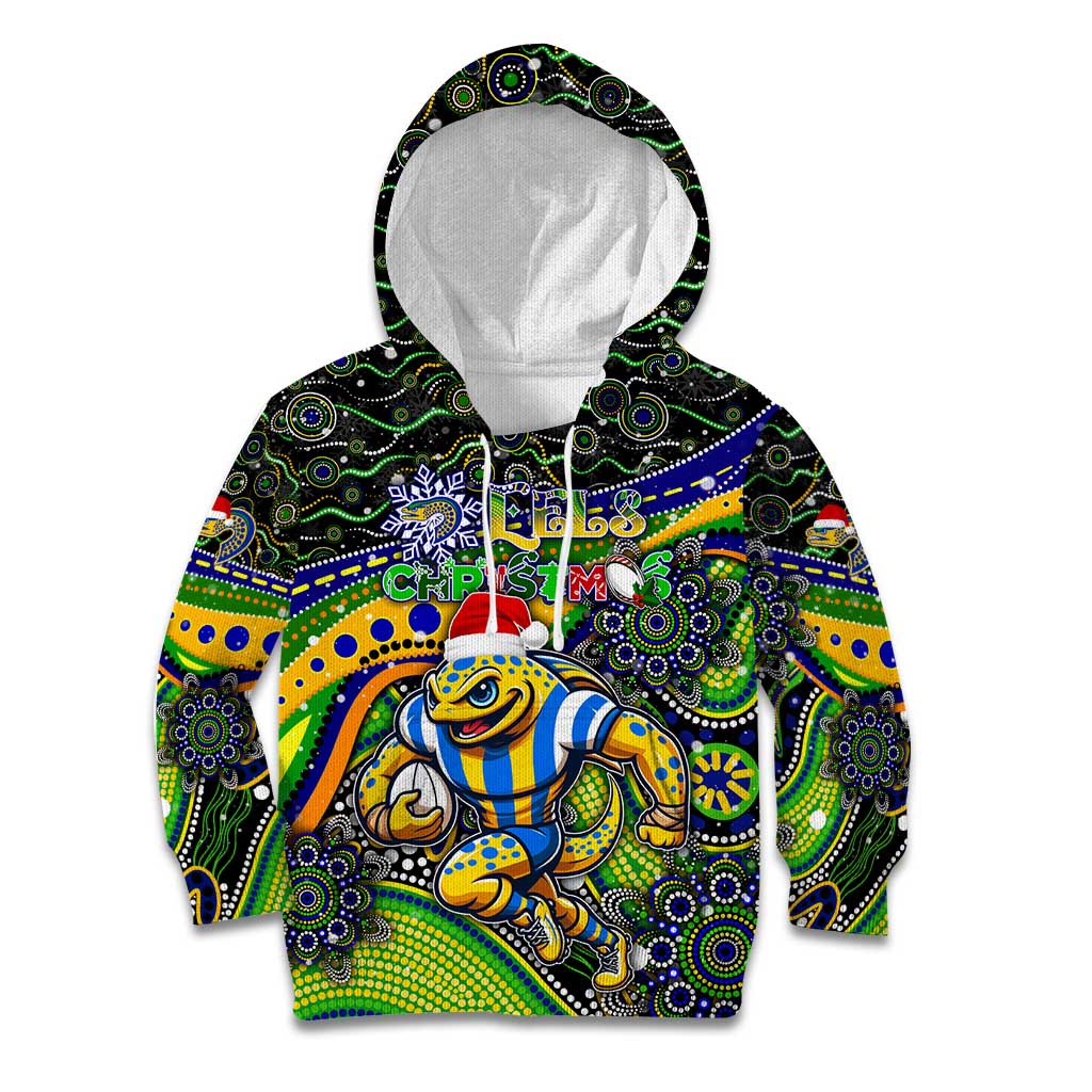 Merry Christmas Eels Kid Hoodie Aboriginal Santa Rugby Mascot - Parramatta