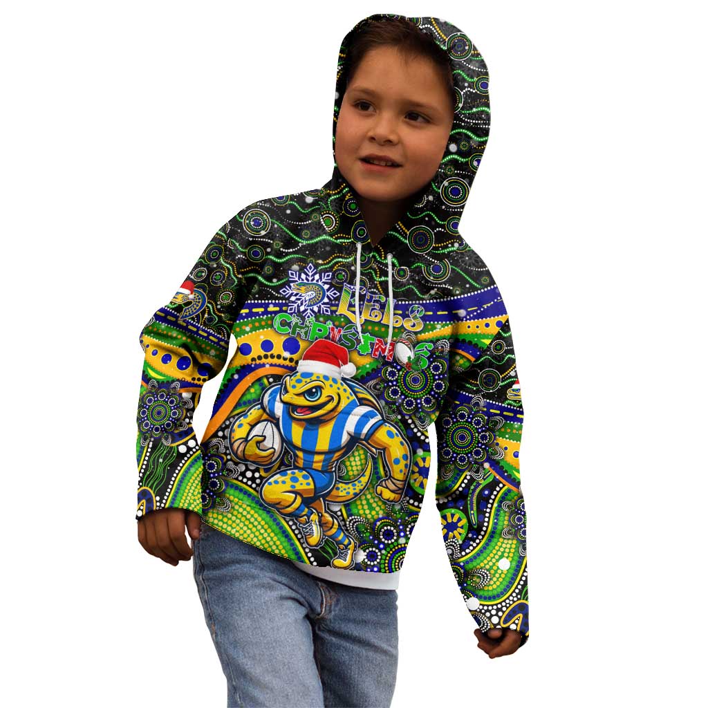Merry Christmas Eels Kid Hoodie Aboriginal Santa Rugby Mascot - Parramatta