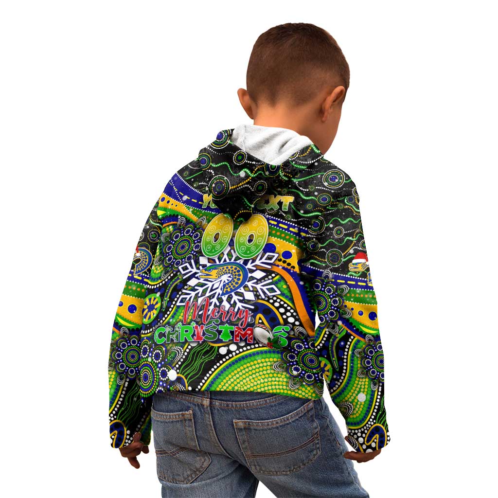Merry Christmas Eels Kid Hoodie Aboriginal Santa Rugby Mascot - Parramatta