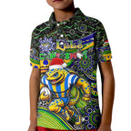 Merry Christmas Eels Kid Polo Shirt Aboriginal Santa Rugby Mascot - Parramatta
