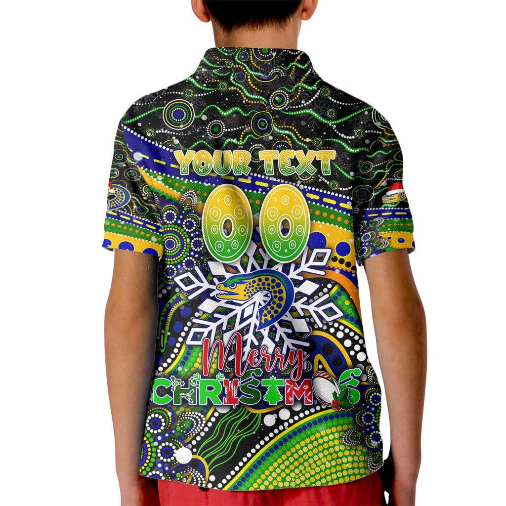 Merry Christmas Eels Kid Polo Shirt Aboriginal Santa Rugby Mascot - Parramatta