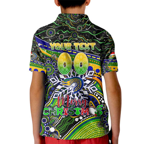 Merry Christmas Eels Kid Polo Shirt Aboriginal Santa Rugby Mascot - Parramatta