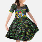 Merry Christmas Eels Kid Short Sleeve Dress Aboriginal Santa Rugby Mascot - Parramatta