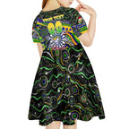 Merry Christmas Eels Kid Short Sleeve Dress Aboriginal Santa Rugby Mascot - Parramatta