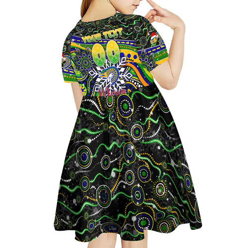 Merry Christmas Eels Kid Short Sleeve Dress Aboriginal Santa Rugby Mascot - Parramatta