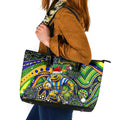 Merry Christmas Eels Leather Tote Bag Aboriginal Santa Rugby Mascot - Parramatta