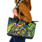 Merry Christmas Eels Leather Tote Bag Aboriginal Santa Rugby Mascot - Parramatta