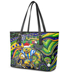 Merry Christmas Eels Leather Tote Bag Aboriginal Santa Rugby Mascot - Parramatta