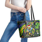 Merry Christmas Eels Leather Tote Bag Aboriginal Santa Rugby Mascot - Parramatta