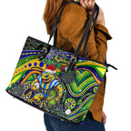 Merry Christmas Eels Leather Tote Bag Aboriginal Santa Rugby Mascot - Parramatta