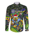 Merry Christmas Eels Long Sleeve Button Shirt Aboriginal Santa Rugby Mascot - Parramatta