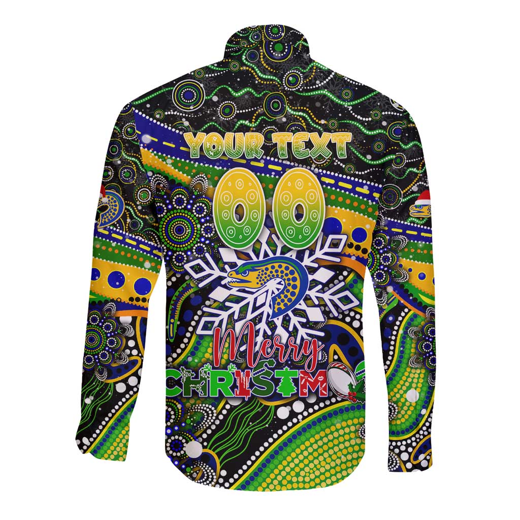 Merry Christmas Eels Long Sleeve Button Shirt Aboriginal Santa Rugby Mascot - Parramatta