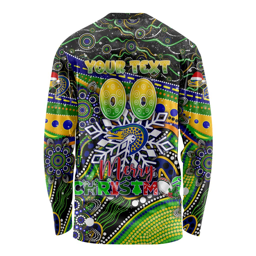 Merry Christmas Eels Long Sleeve Shirt Aboriginal Santa Rugby Mascot - Parramatta