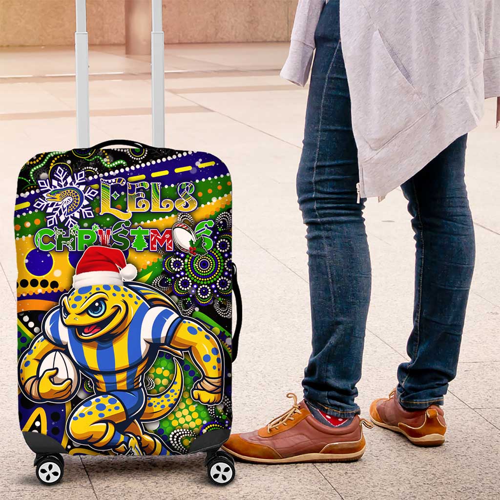 Merry Christmas Eels Luggage Cover Aboriginal Santa Rugby Mascot - Parramatta