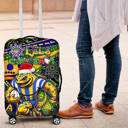 Merry Christmas Eels Luggage Cover Aboriginal Santa Rugby Mascot - Parramatta