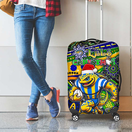 Merry Christmas Eels Luggage Cover Aboriginal Santa Rugby Mascot - Parramatta
