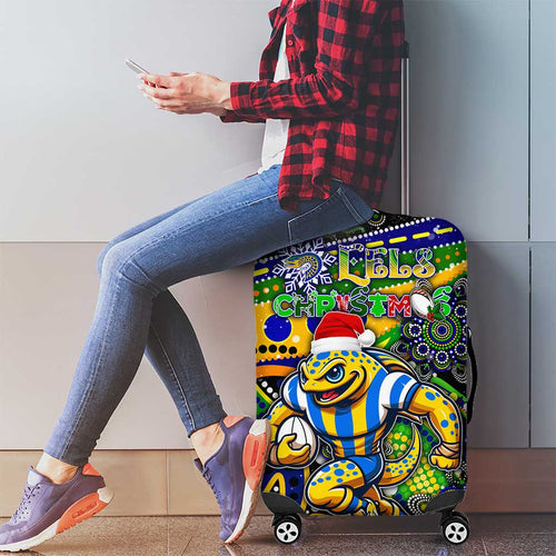 Merry Christmas Eels Luggage Cover Aboriginal Santa Rugby Mascot - Parramatta
