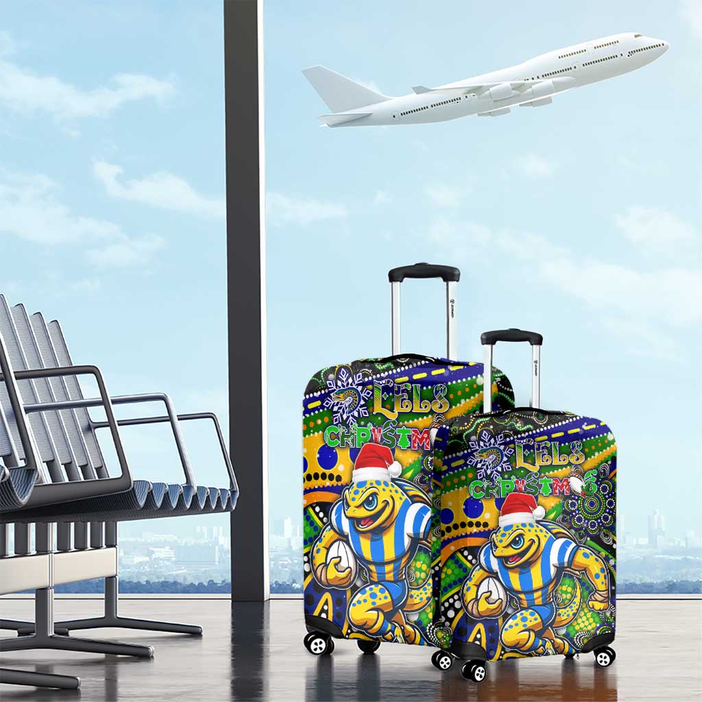 Merry Christmas Eels Luggage Cover Aboriginal Santa Rugby Mascot - Parramatta