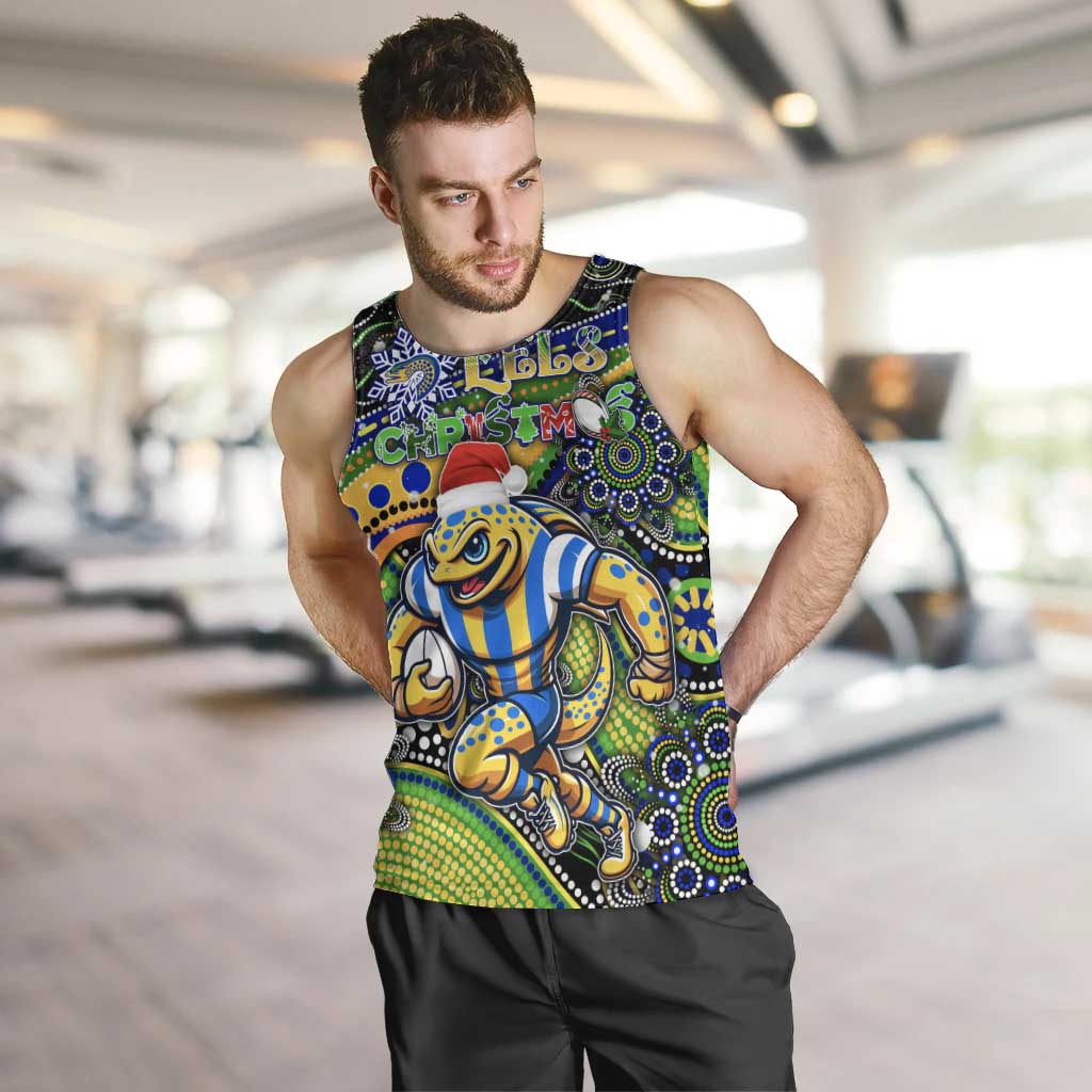 Merry Christmas Eels Men Tank Top Aboriginal Santa Rugby Mascot - Parramatta