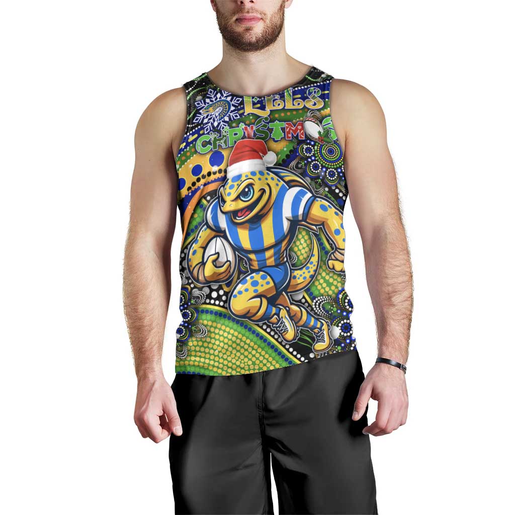 Merry Christmas Eels Men Tank Top Aboriginal Santa Rugby Mascot - Parramatta