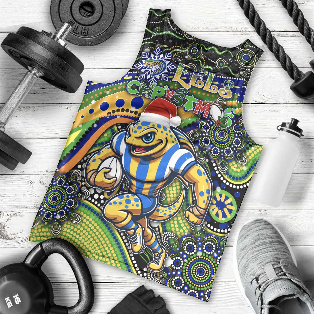 Merry Christmas Eels Men Tank Top Aboriginal Santa Rugby Mascot - Parramatta