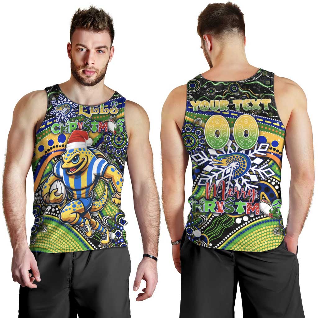 Merry Christmas Eels Men Tank Top Aboriginal Santa Rugby Mascot - Parramatta
