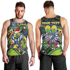 Merry Christmas Eels Men Tank Top Aboriginal Santa Rugby Mascot - Parramatta