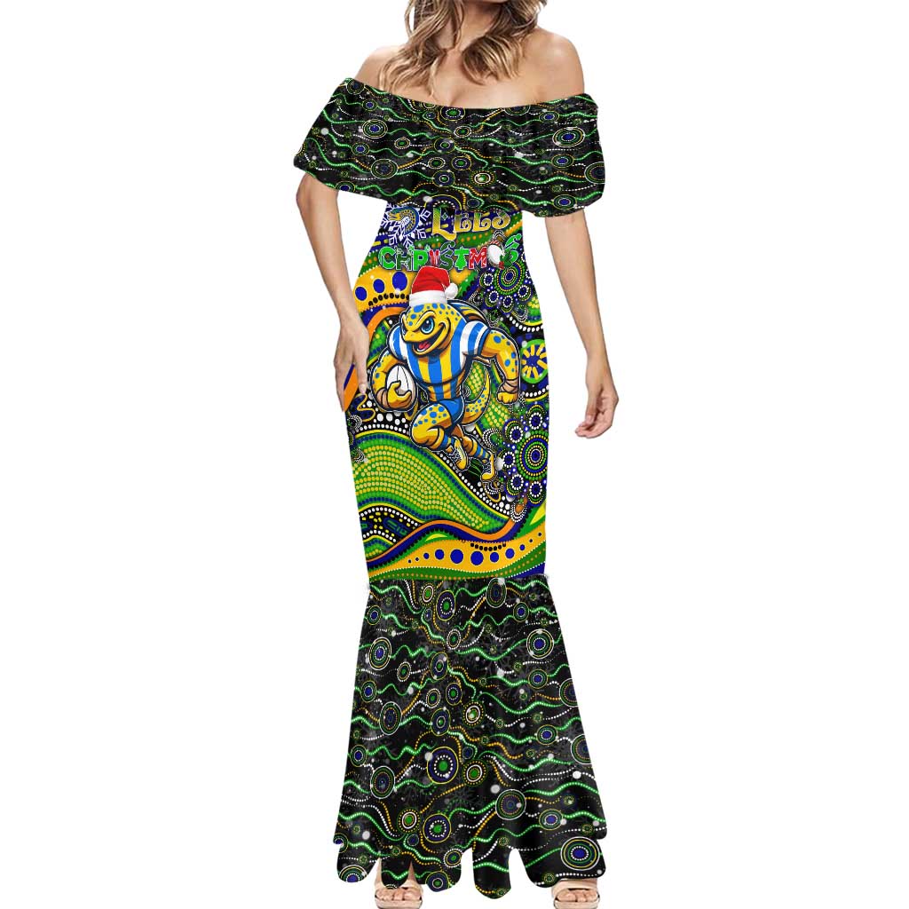 Merry Christmas Eels Mermaid Dress Aboriginal Santa Rugby Mascot - Parramatta