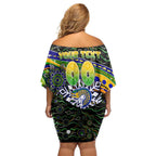 Merry Christmas Eels Off Shoulder Short Dress Aboriginal Santa Rugby Mascot - Parramatta