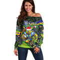 Merry Christmas Eels Off Shoulder Sweater Aboriginal Santa Rugby Mascot - Parramatta