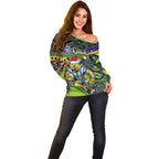 Merry Christmas Eels Off Shoulder Sweater Aboriginal Santa Rugby Mascot - Parramatta