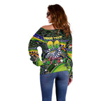 Merry Christmas Eels Off Shoulder Sweater Aboriginal Santa Rugby Mascot - Parramatta