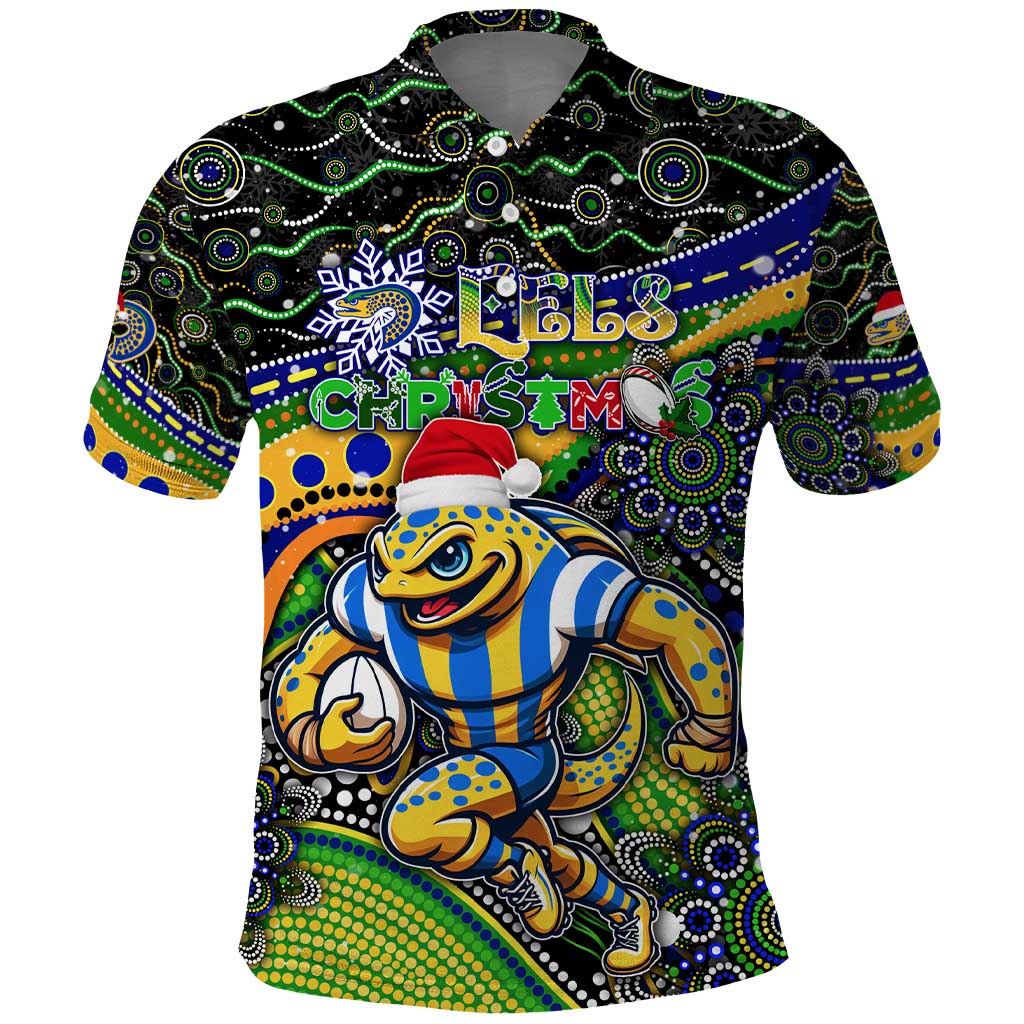 Merry Christmas Eels Polo Shirt Aboriginal Santa Rugby Mascot - Parramatta