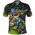 Merry Christmas Eels Polo Shirt Aboriginal Santa Rugby Mascot - Parramatta