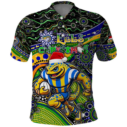 Merry Christmas Eels Polo Shirt Aboriginal Santa Rugby Mascot - Parramatta