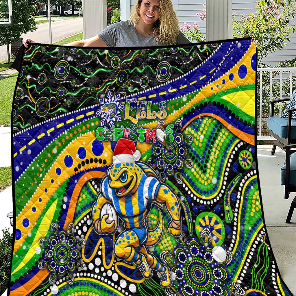 Merry Christmas Eels Quilt Aboriginal Santa Rugby Mascot - Parramatta