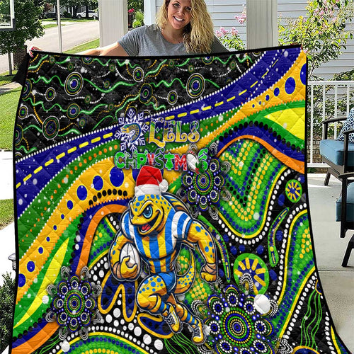 Merry Christmas Eels Quilt Aboriginal Santa Rugby Mascot - Parramatta