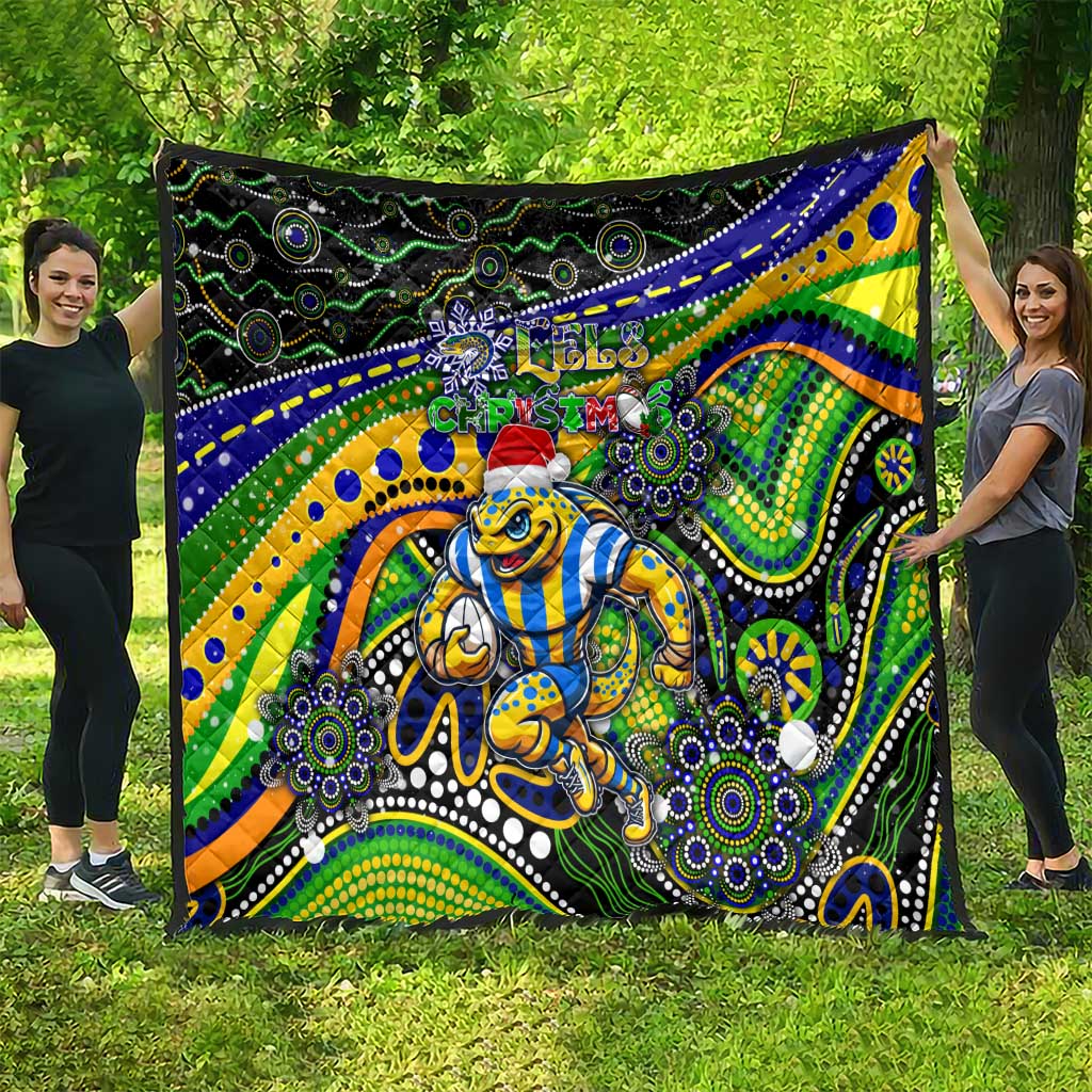 Merry Christmas Eels Quilt Aboriginal Santa Rugby Mascot - Parramatta