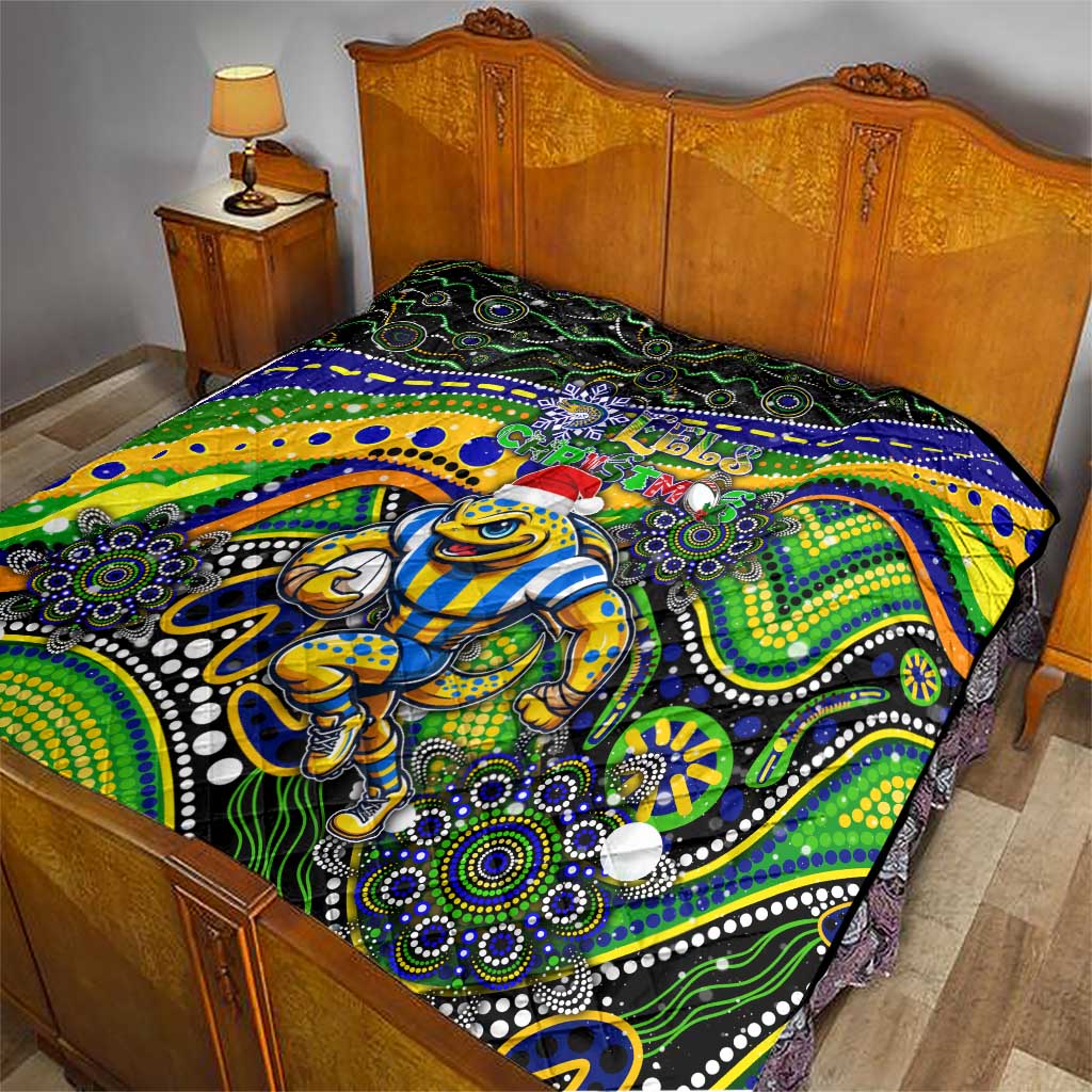 Merry Christmas Eels Quilt Aboriginal Santa Rugby Mascot - Parramatta