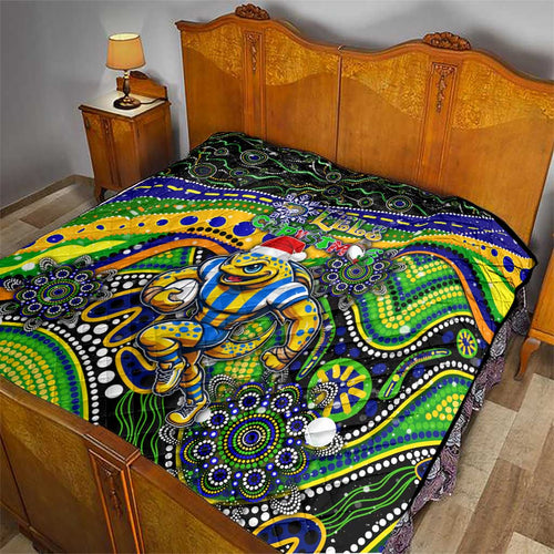 Merry Christmas Eels Quilt Aboriginal Santa Rugby Mascot - Parramatta