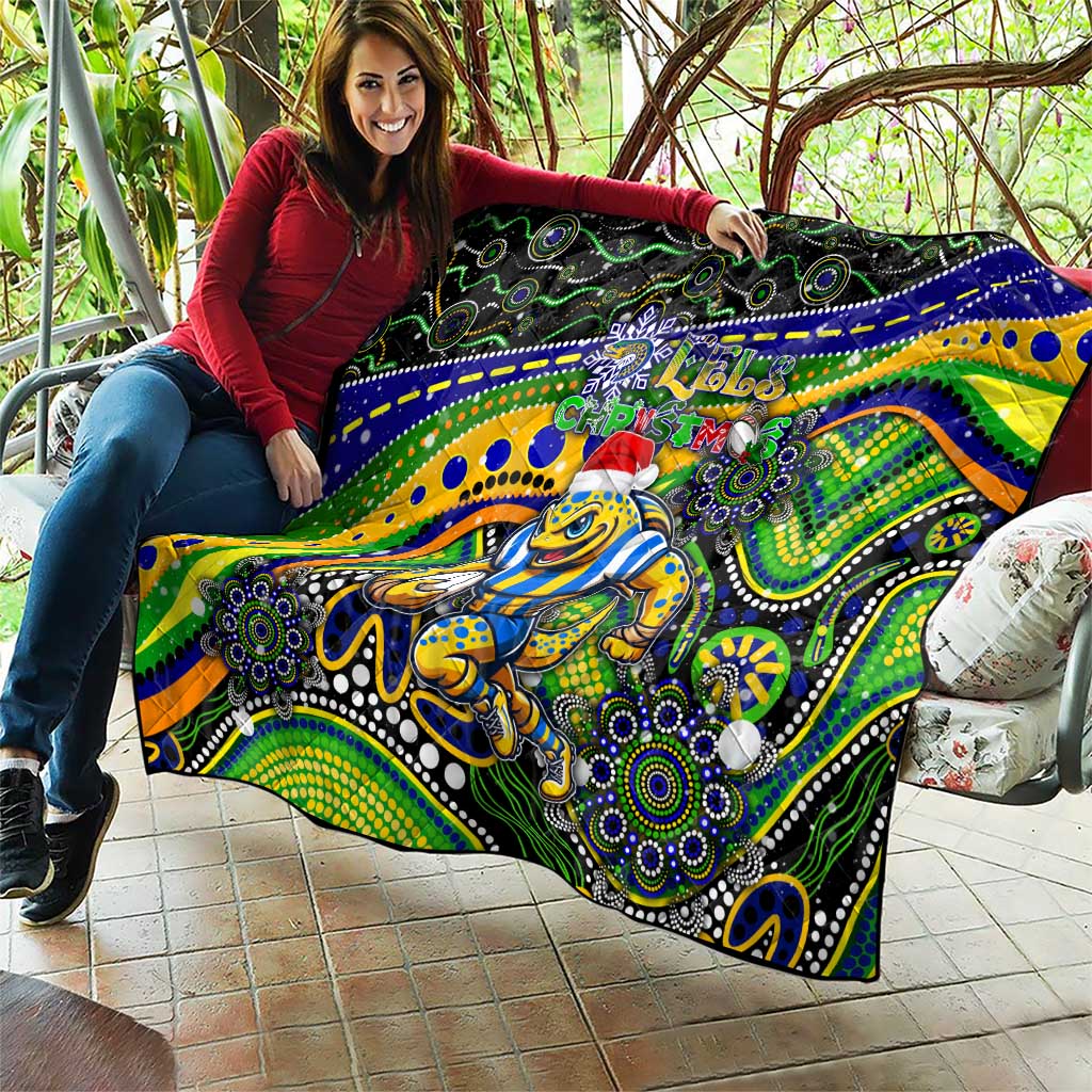 Merry Christmas Eels Quilt Aboriginal Santa Rugby Mascot - Parramatta