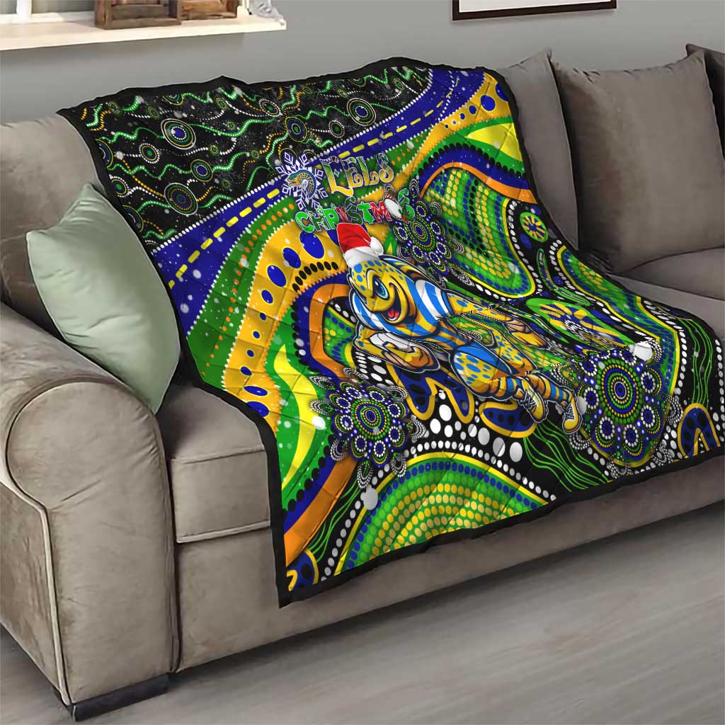 Merry Christmas Eels Quilt Aboriginal Santa Rugby Mascot - Parramatta