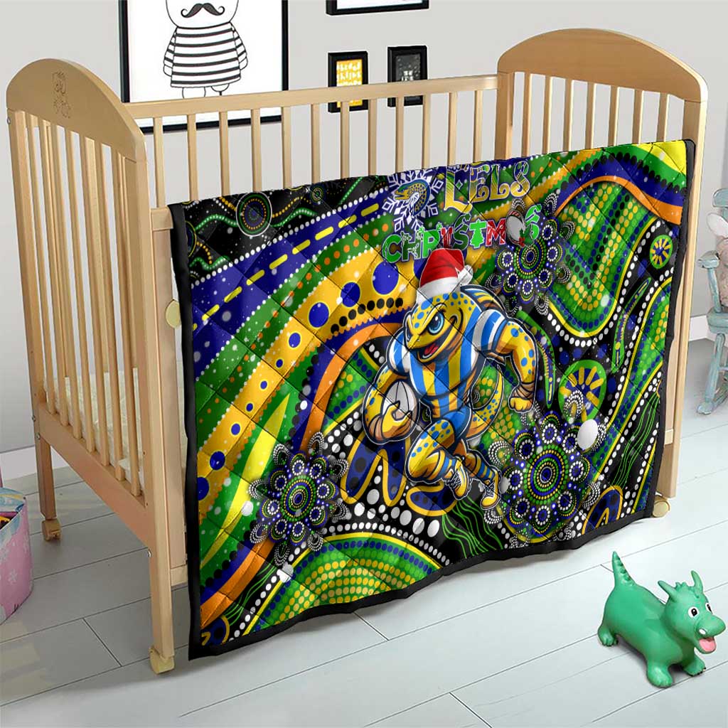 Merry Christmas Eels Quilt Aboriginal Santa Rugby Mascot - Parramatta