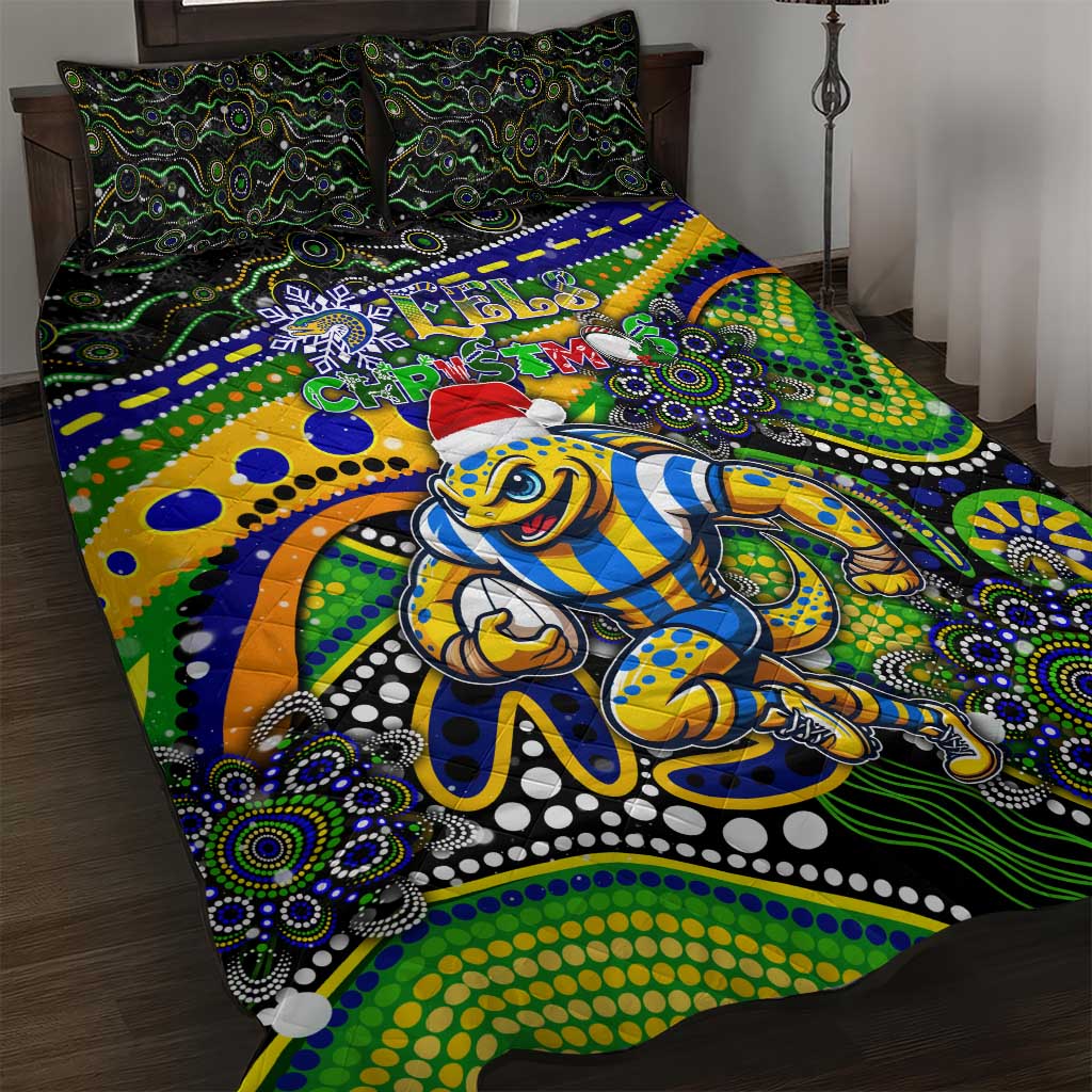 Merry Christmas Eels Quilt Bed Set Aboriginal Santa Rugby Mascot - Parramatta